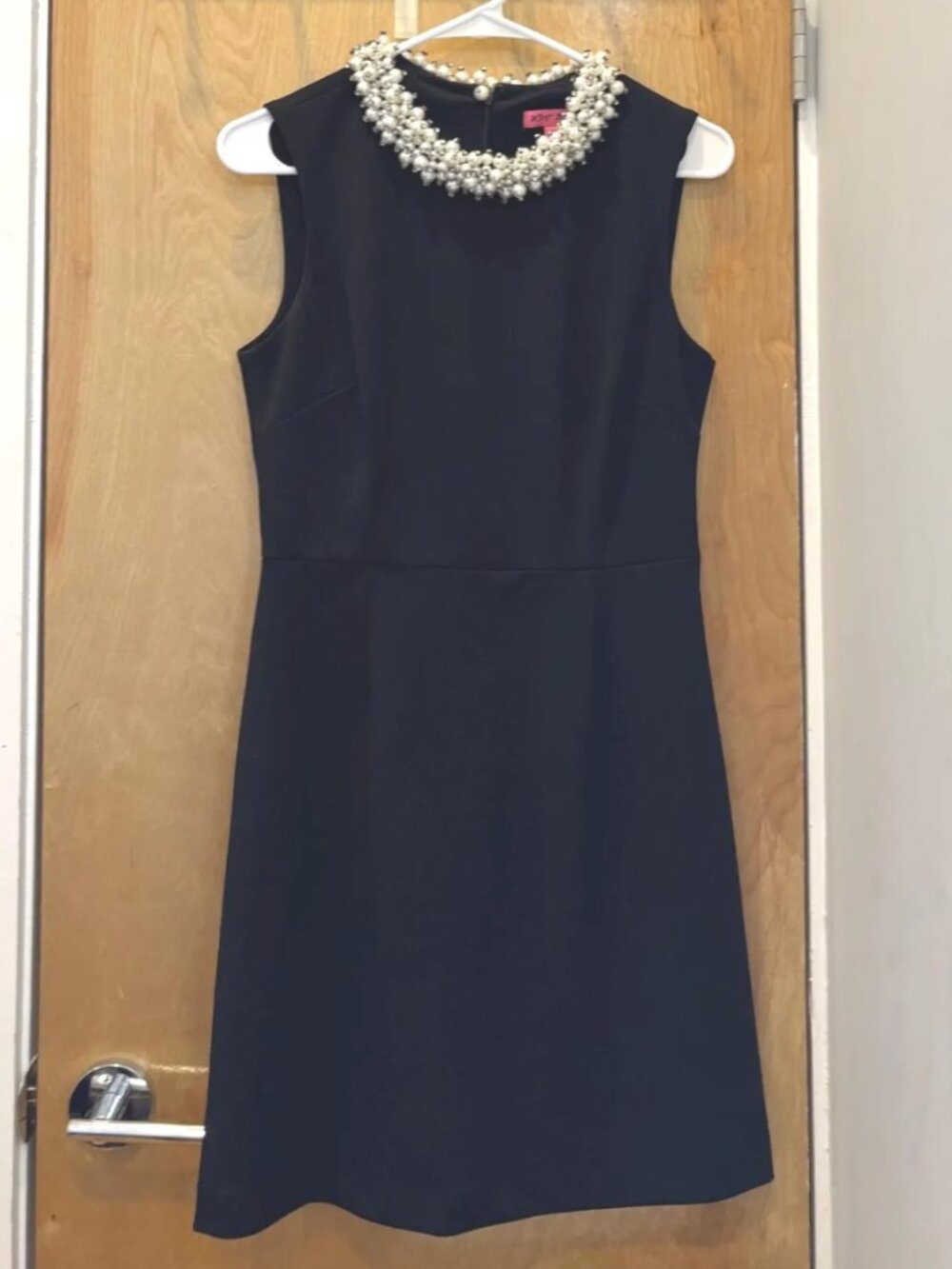 Betsey Johnson Black Sleeveless Mini Dress with Pearl Embellished Collar